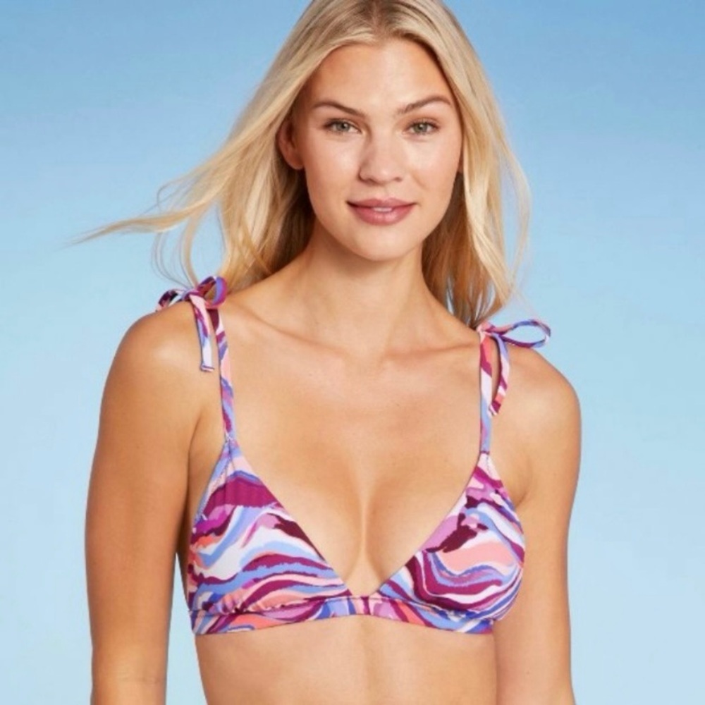 Shade & Shore Size Medium Pink Multicolor Animal Print Triangle Bikini Top NWT